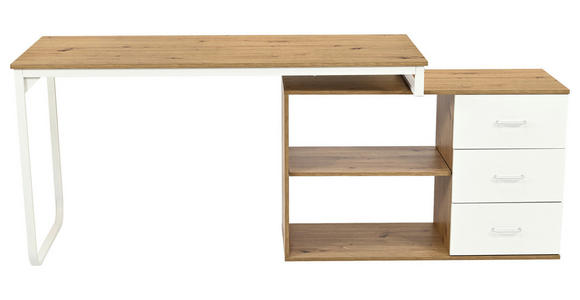 ECKSCHREIBTISCH 156/100/75 cm Silberfarben, Weiß, Eiche Artisan  - Silberfarben/Weiß, Design, Holzwerkstoff/Metall (156/100/75cm) - Carryhome