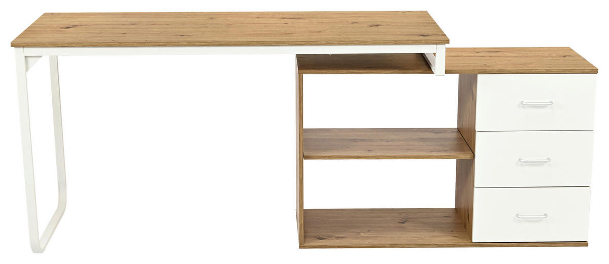 ECKSCHREIBTISCH 156/100/75 cm  in Silberfarben, Weiß, Eiche Artisan  - Silberfarben/Weiß, Design, Holzwerkstoff/Metall (156/100/75cm) - Carryhome