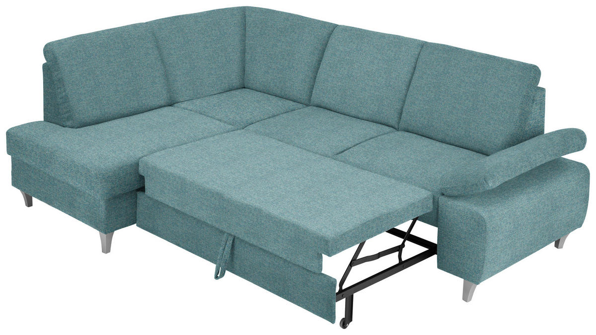 ECKSOFA in Flachgewebe Türkis  - Türkis/Silberfarben, Konventionell, Holz/Textil (186/255cm) - Cantus