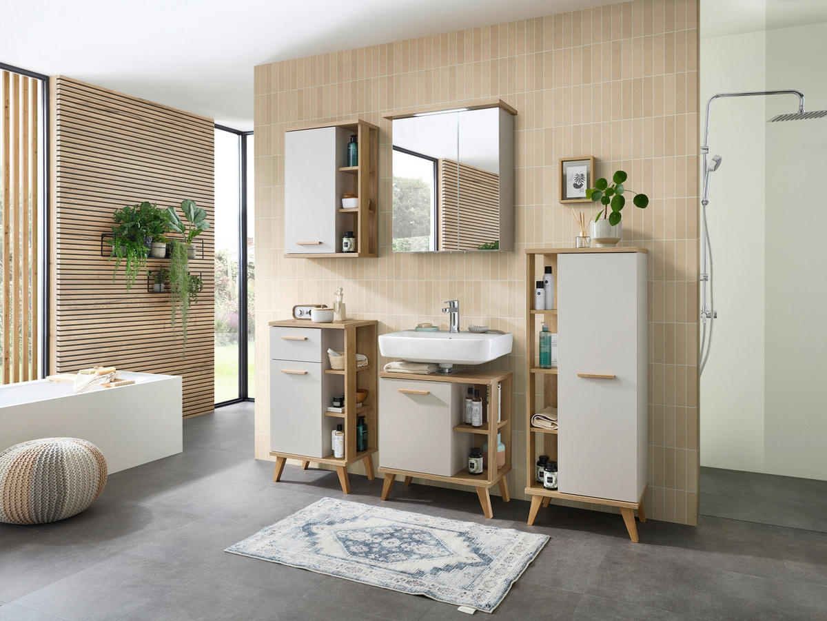 HÄNGESCHRANK 50,5/74,5/20,5 cm  - Kaschmir/Eichefarben, Design, Glas/Holzwerkstoff (50,5/74,5/20,5cm) - Xora