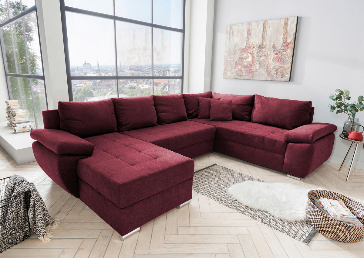 WOHNLANDSCHAFT TERANA - Chromfarben/Beere, KONVENTIONELL (157/305/219cm) - Livetastic