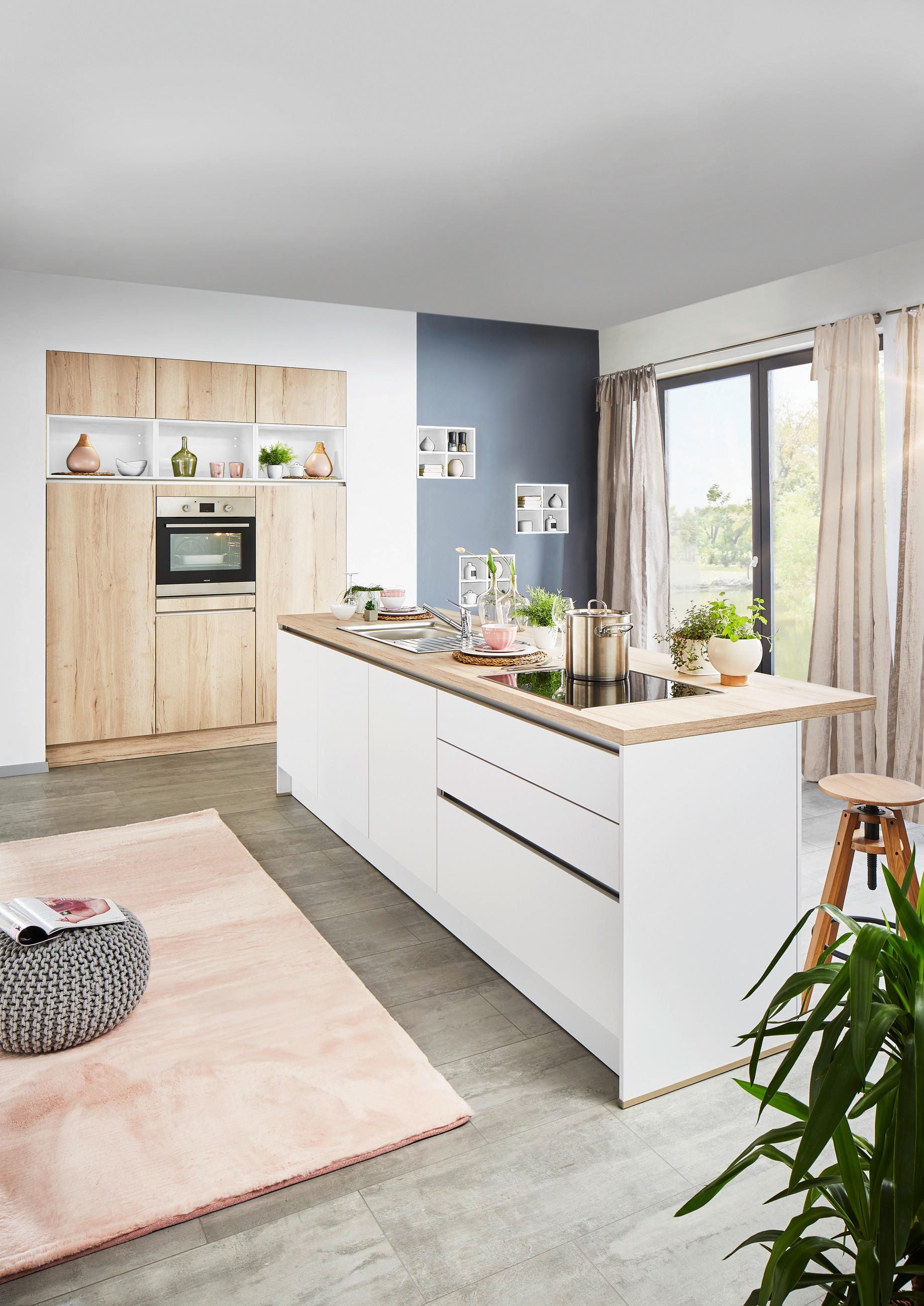 EINBAUKÜCHE UNO  - Eichefarben/Weiß, Design, Holzwerkstoff - Moderano