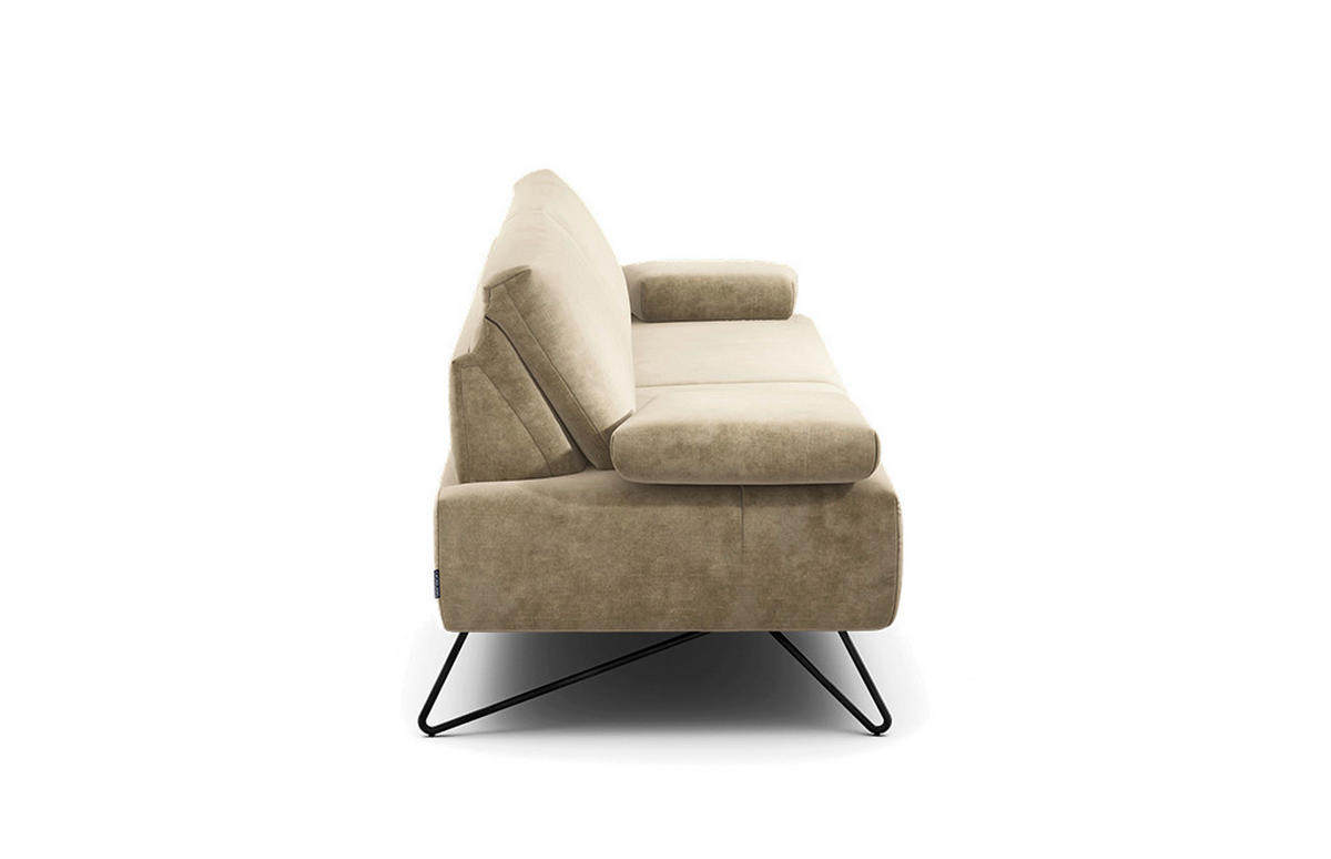 2,5-SITZER Samt Naturfarben  - Schwarz/Naturfarben, Design, Textil/Metall (204-234/85/86-94cm) - SENSOO