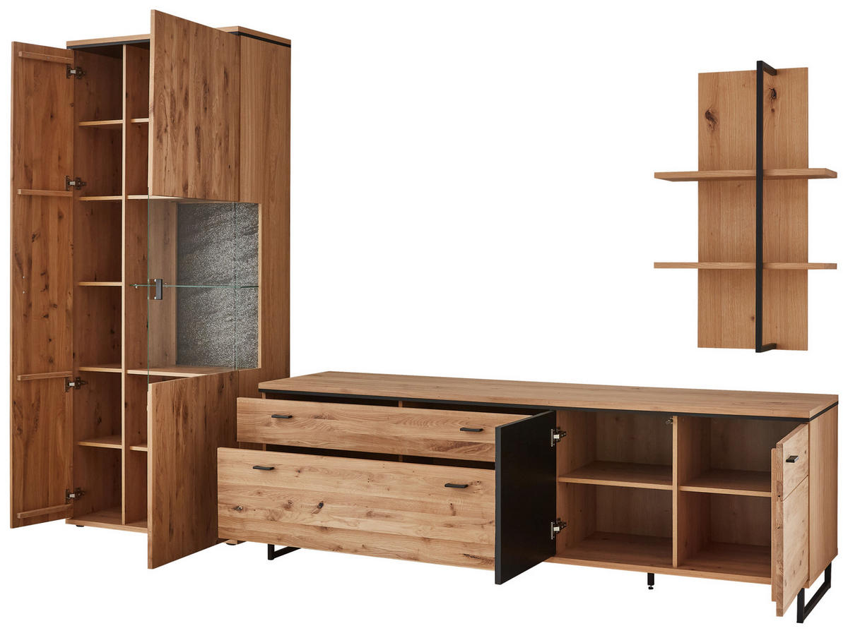 WOHNWAND  in Anthrazit, Eichefarben  320,2/208,9/50,2 cm    - Eichefarben/Anthrazit, KONVENTIONELL, Glas/Holz (320,2/208,9/50,2cm) - Linea Natura