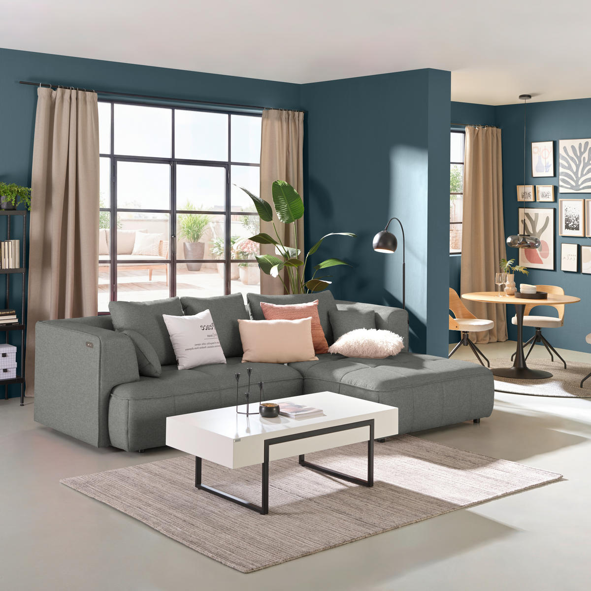 ECKSOFA Webstoff Grau  - Schwarz/Grau, Design, Kunststoff/Textil (288/188cm) - Welnova
