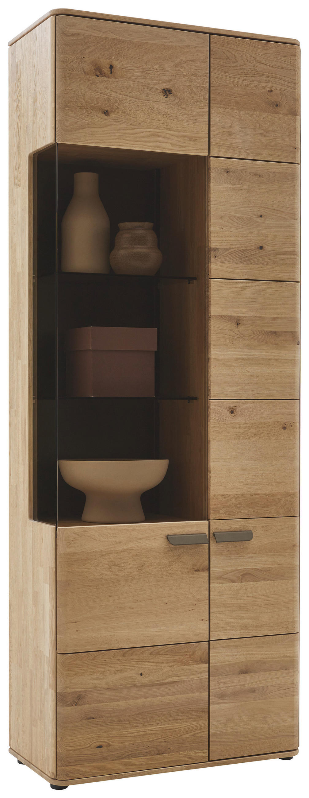 VITRINE  in massiv Wildeiche Wildeiche - Wildeiche/Schwarz, Natur, Glas/Holz (76,9/207/37,1cm) - Valnatura