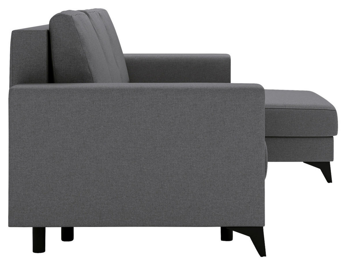 ECKSOFA in Flachgewebe Grau  - Schwarz/Grau, Design, Textil/Metall (244/156cm) - Livetastic