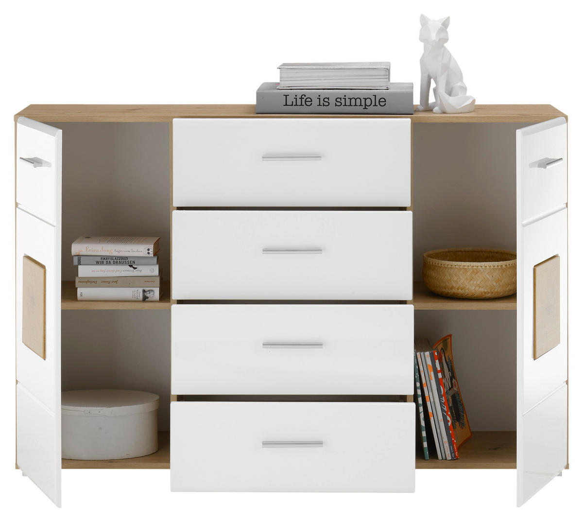 KOMMODE  in 140/92/38 cm  - Weiß Hochglanz/Silberfarben, Design, Holzwerkstoff/Kunststoff (140/92/38cm) - MID.YOU