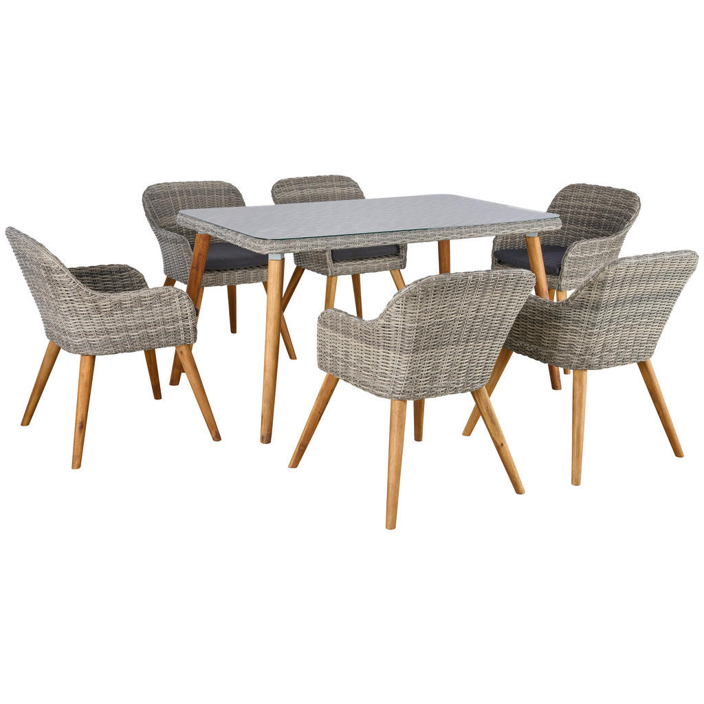 Gartengarnitur 7-tlg. Oslo Kunststoffgeflecht Mit Kissen