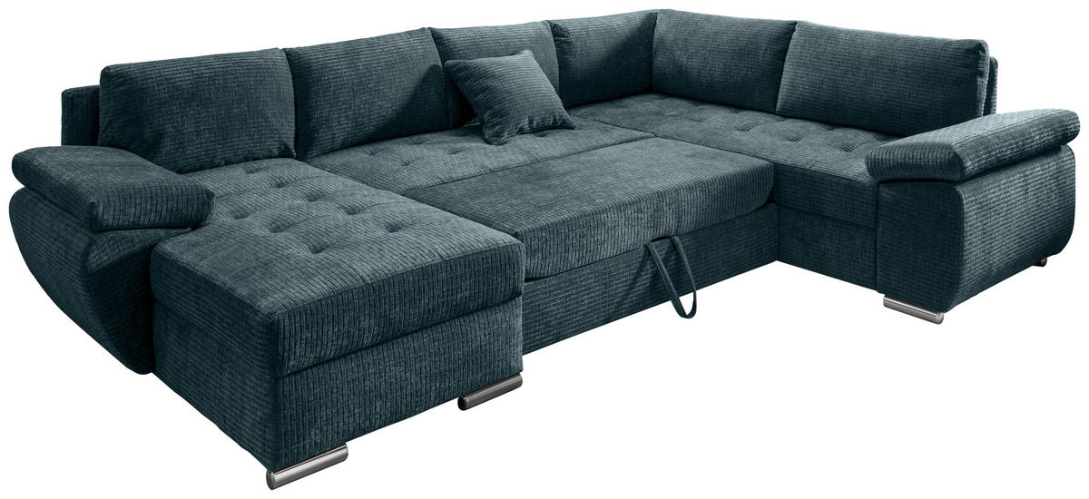 WOHNLANDSCHAFT in Mikrofaser Blau  - Chromfarben/Blau, KONVENTIONELL, Textil/Metall (157/305/219cm) - Livetastic