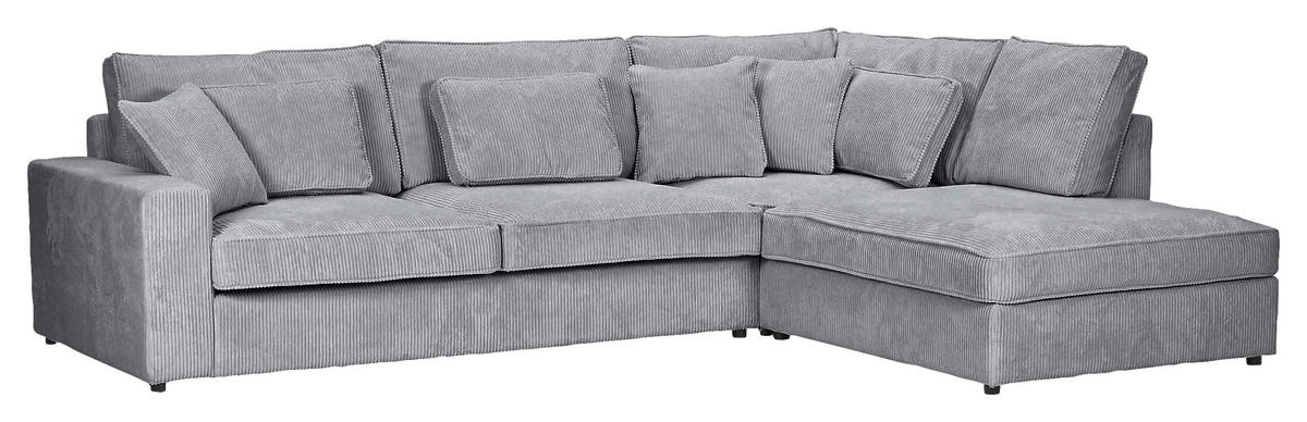 ECKSOFA  in Cord Hellgrau Zierkissen, Rückenkissen, Rücken echt  307/228 cm  - Hellgrau/Schwarz, MODERN, Kunststoff/Textil (307/228cm) - Carryhome