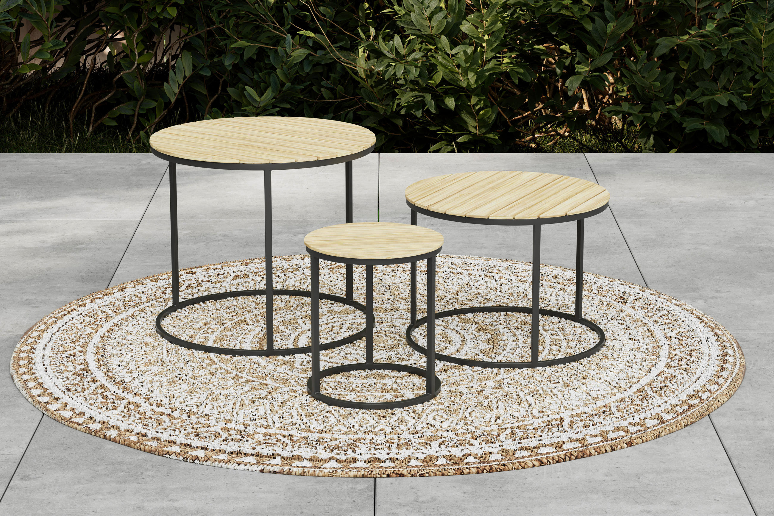 SET DE TABLES D'APPOINT JARDI - Schwarz/Akaziefarben, Modern, Holz/Metall (76/56/36/50/45/40/76/56/36cm) - Ambia Garden