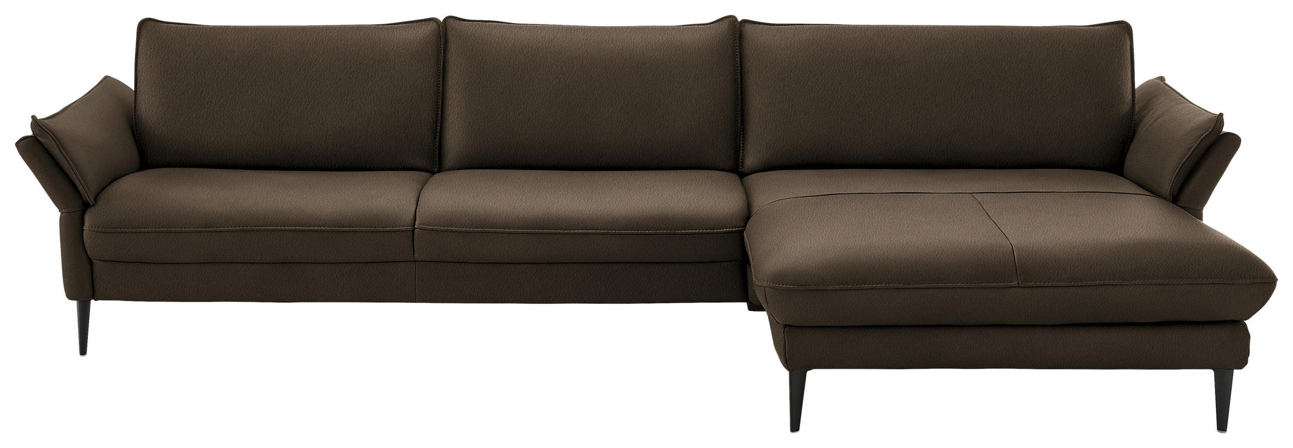 ECKSOFA in Echtleder Dunkelbraun  - Dunkelbraun/Schwarz, Design, Leder/Metall (334/172cm) - Hukla