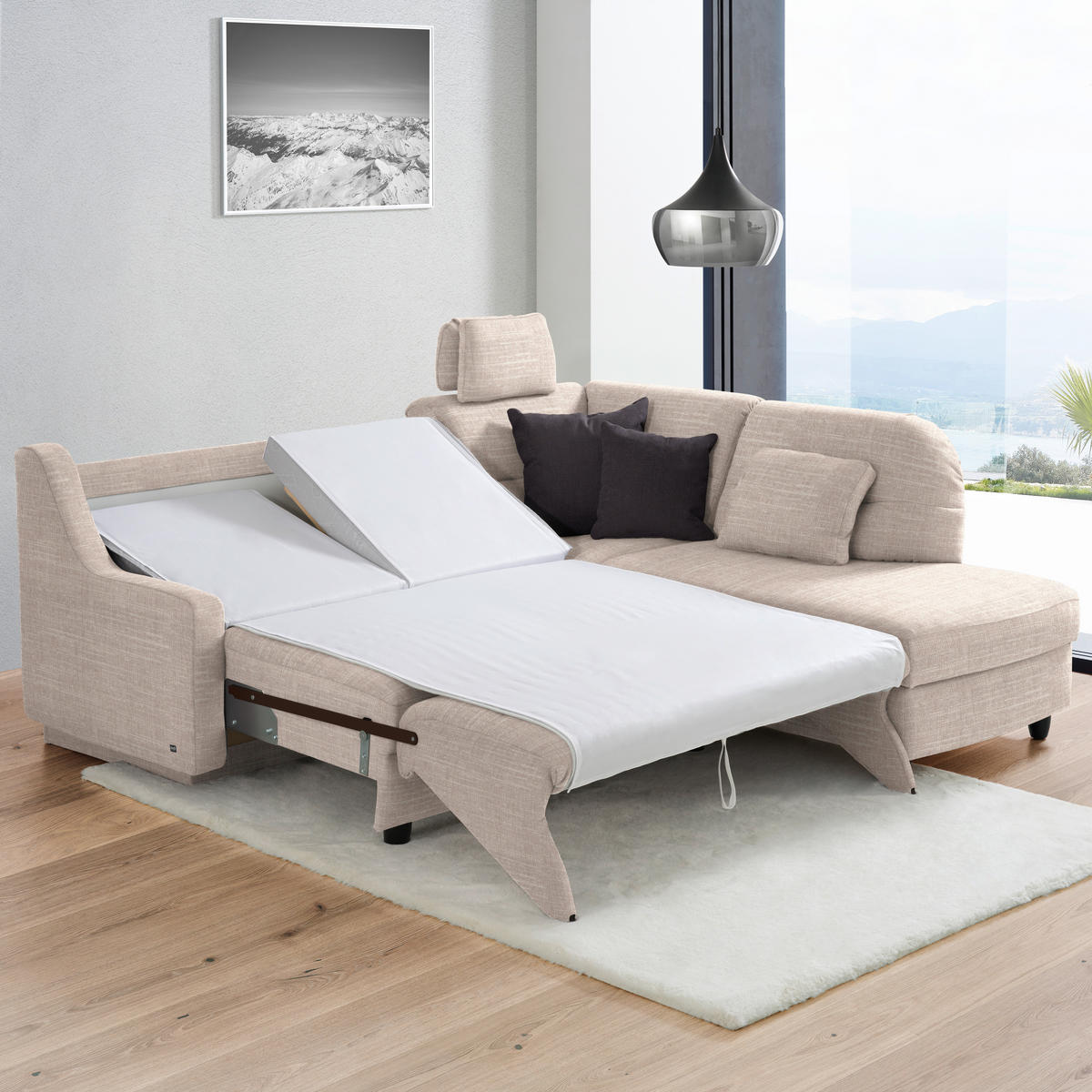 ECKSOFA in Chenille Beige  226/208 cm  - Beige/Schwarz, KONVENTIONELL, Textil (226/208cm) - Sedda
