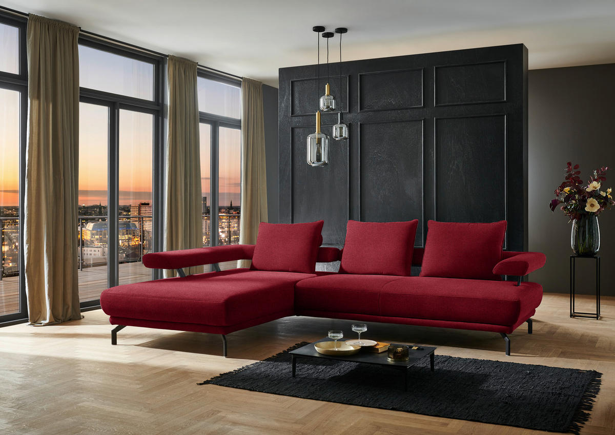 ECKSOFA in Chenille Rot  - Rot/Schwarz, Design, Textil/Metall (224/305cm) - Dieter Knoll