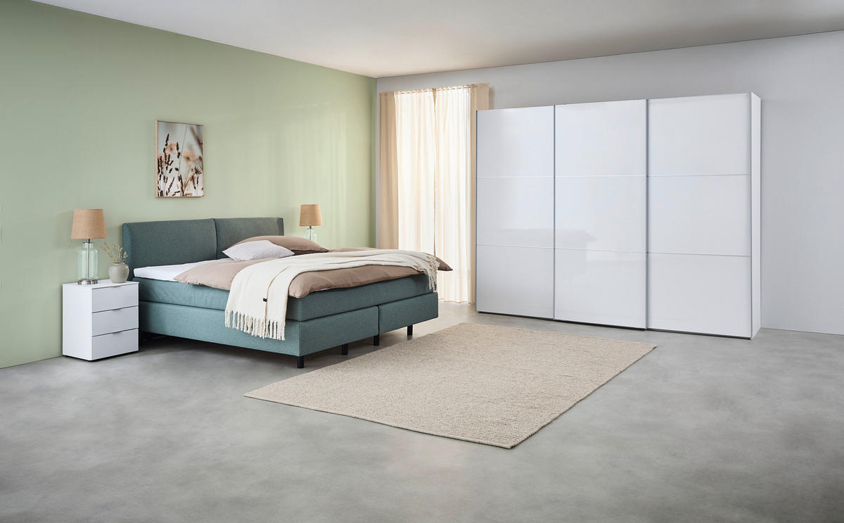 SCHWEBETÜRENSCHRANK 280/222/68 cm 3-türig Weiß, Alufarben, Weiß Hochglanz  - Weiß Hochglanz/Alufarben, MODERN, Holzwerkstoff/Metall (280/222/68cm) - Moderano