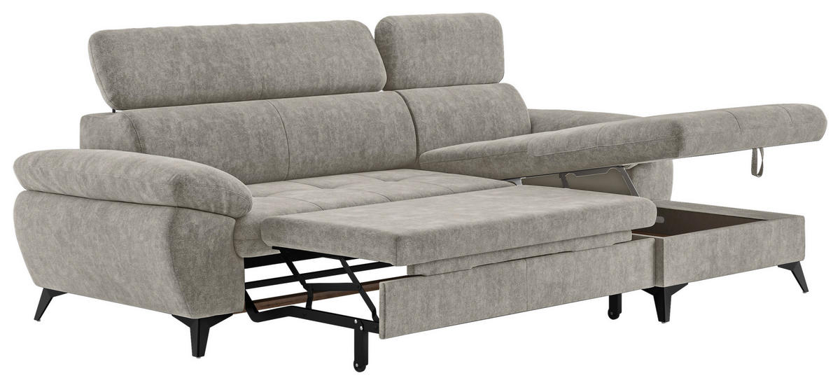 ECKSOFA in Schlammfarben  - Schlammfarben/Schwarz, Textil/Metall (261/166cm) - MID.YOU