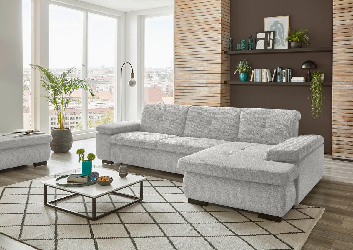 ECKSOFA in Flachgewebe Grau, Hellgrün  - Schwarz/Hellgrün, Design, Textil/Metall (297/174cm) - Beldomo Style
