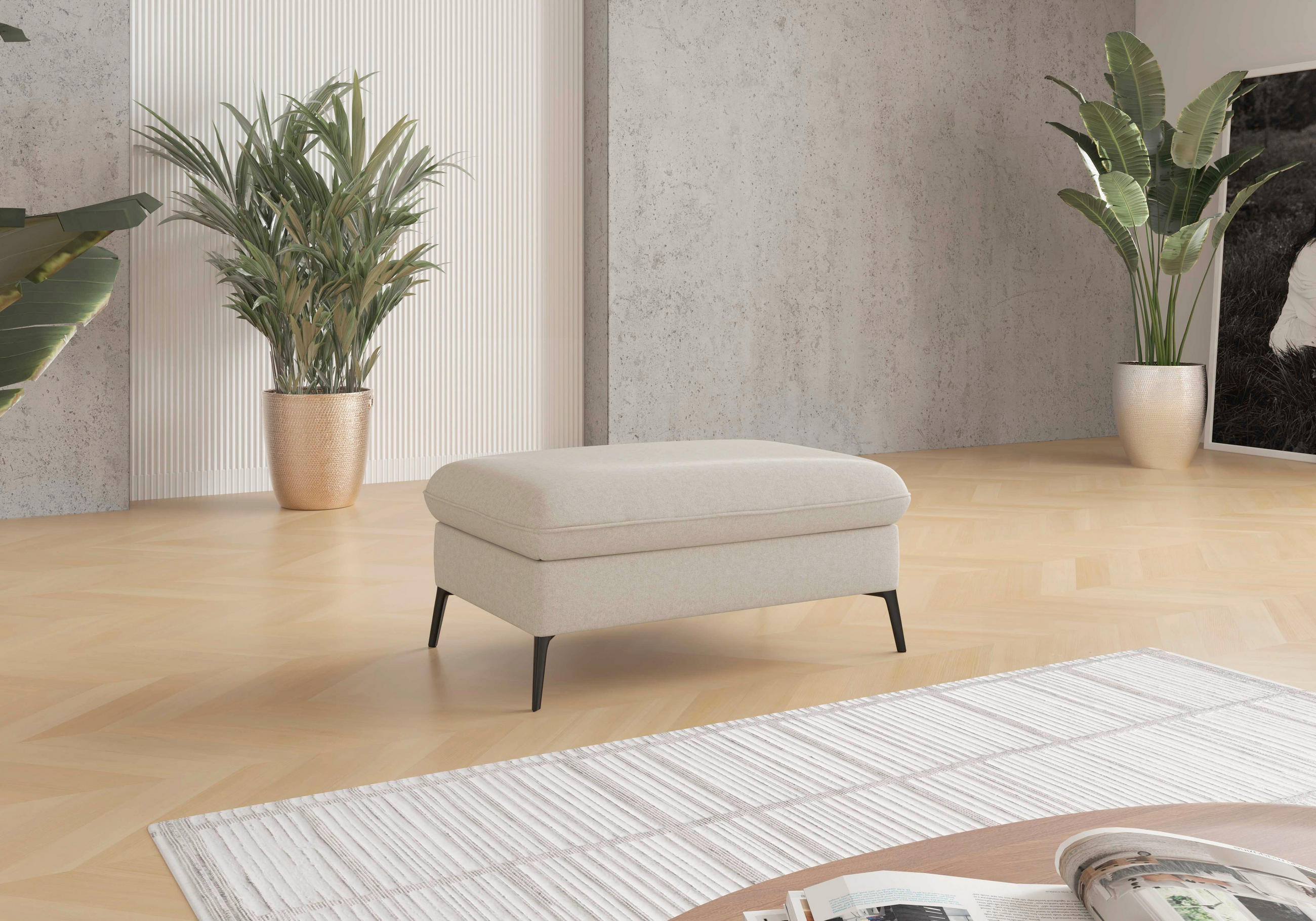 HOCKER Flachgewebe Creme  - Creme/Schwarz, KONVENTIONELL, Textil/Metall (104/47/69cm) - Sit & More
