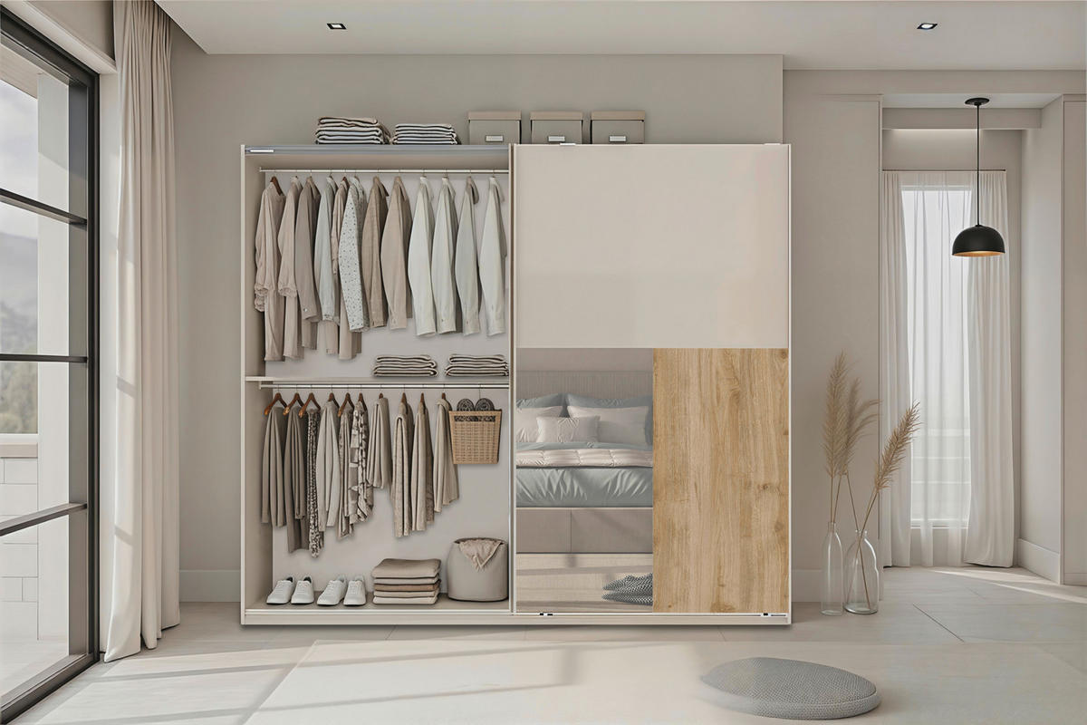 ORMAR S KLIZNIM VRATIMA boje hrasta, kašmir   - kašmir/boje hrasta, Moderno, drvni materijal/metal (275/240/59cm) - Hom`in