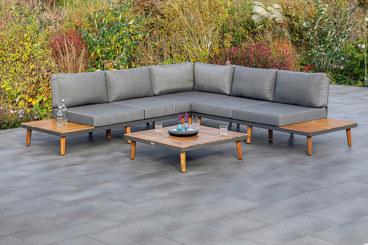 LOUNGEGARNITUR   287,5/28/287,5 cm Akazie Hartholz Aluminium  - Graphitfarben/Braun, KONVENTIONELL, Holz/Textil (287,5/28/287,5cm) - Gardenson
