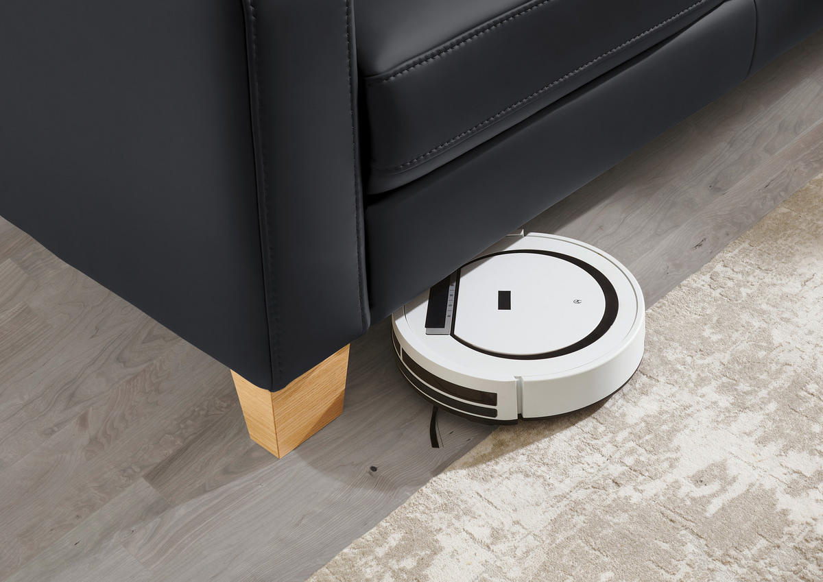 ECKSOFA in Echtleder Anthrazit  257/235 cm  - Eiche Bianco/Anthrazit, Natur, Leder/Holz (257/235cm) - Valdera