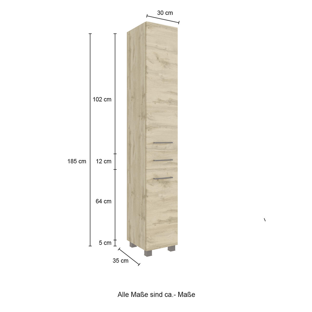 BADEZIMMER  in 90 cm  - Eichefarben, MODERN, Holzwerkstoff (90cm) - Held