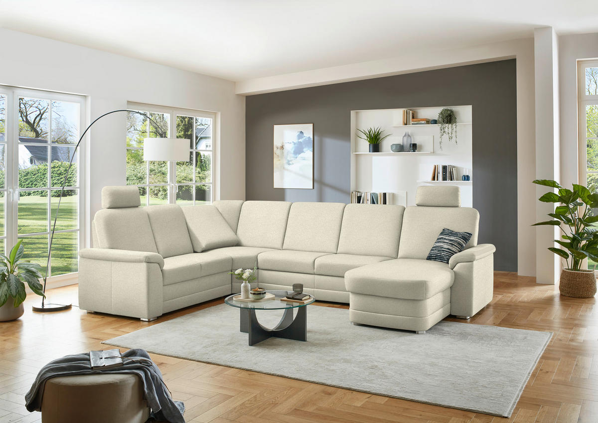 WOHNLANDSCHAFT  in Chenille Beige  - Beige/Alufarben, KONVENTIONELL, Holz/Textil (235/329/160cm) - Beldomo Comfort