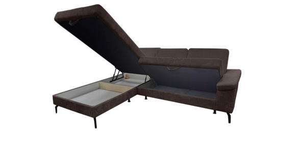 ECKSOFA Dunkelbraun Velours Bettkasten, Sitzvorzug  - Dunkelbraun/Schwarz, KONVENTIONELL, Textil/Metall (206/253cm) - Venda