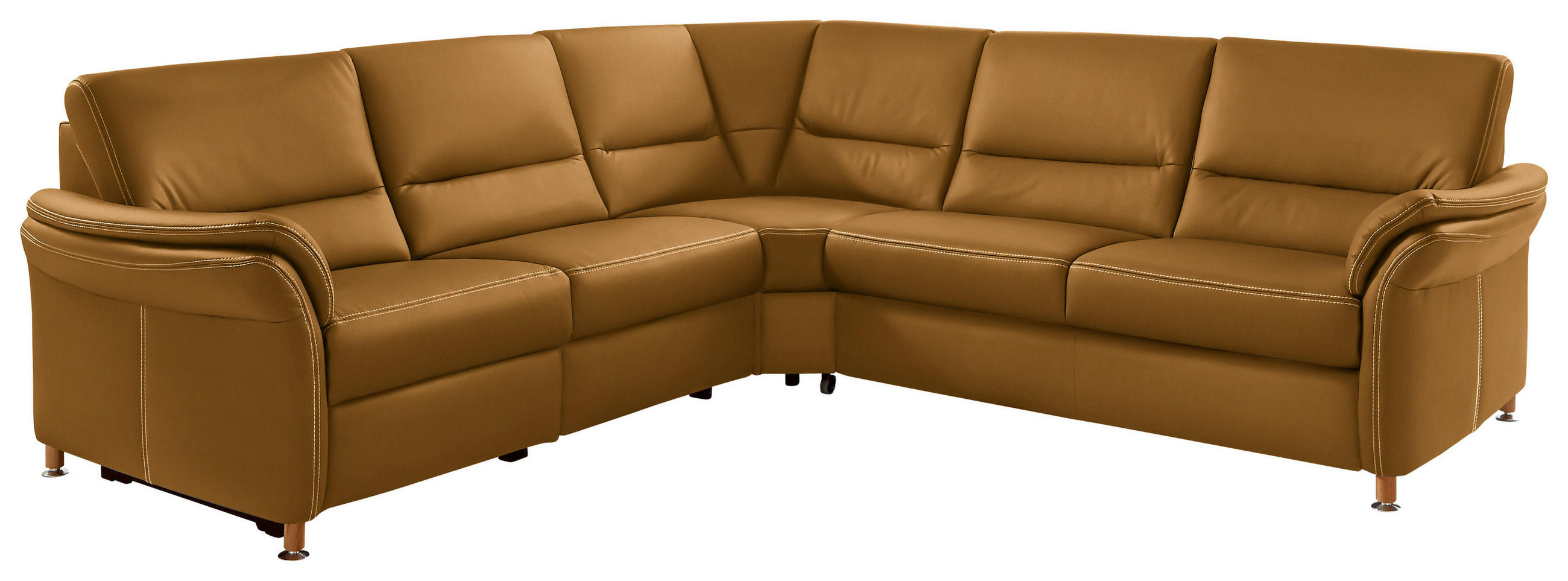 ECKSOFA in Echtleder Currygelb  - Currygelb/Eichefarben, Konventionell, Leder/Holz (262/262cm) - Beldomo Premium