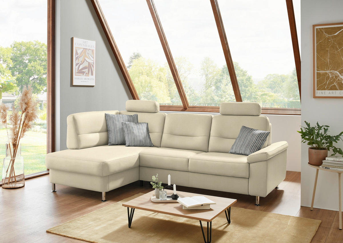 ECKSOFA Flachgewebe Naturfarben  - Alufarben/Naturfarben, Konventionell, Textil/Metall (160/244cm) - Beldomo Comfort