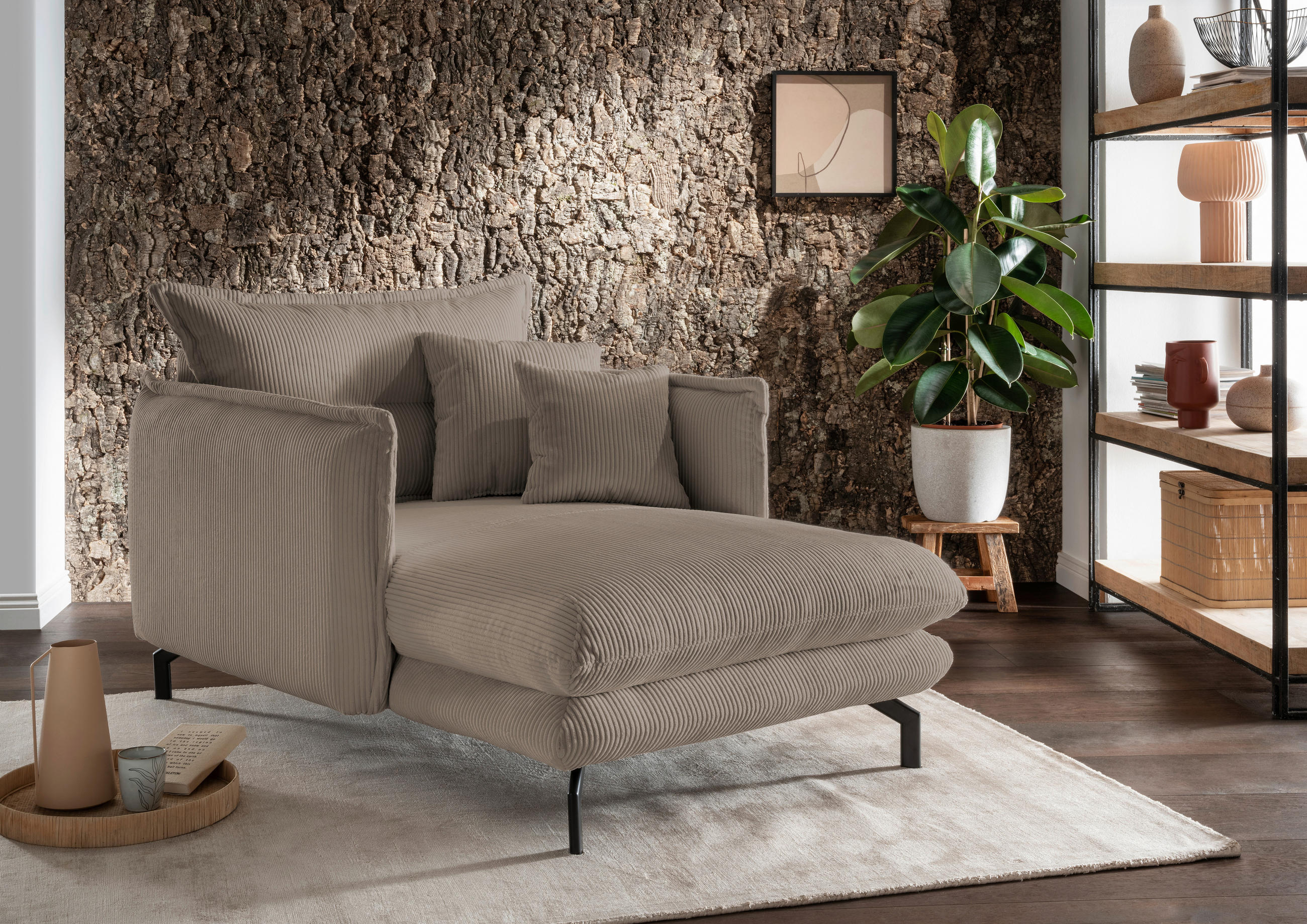 XXL-SESSEL Cord Graubraun    - Graubraun/Schwarz, MODERN, Textil/Metall (111/101/167cm) - Livetastic