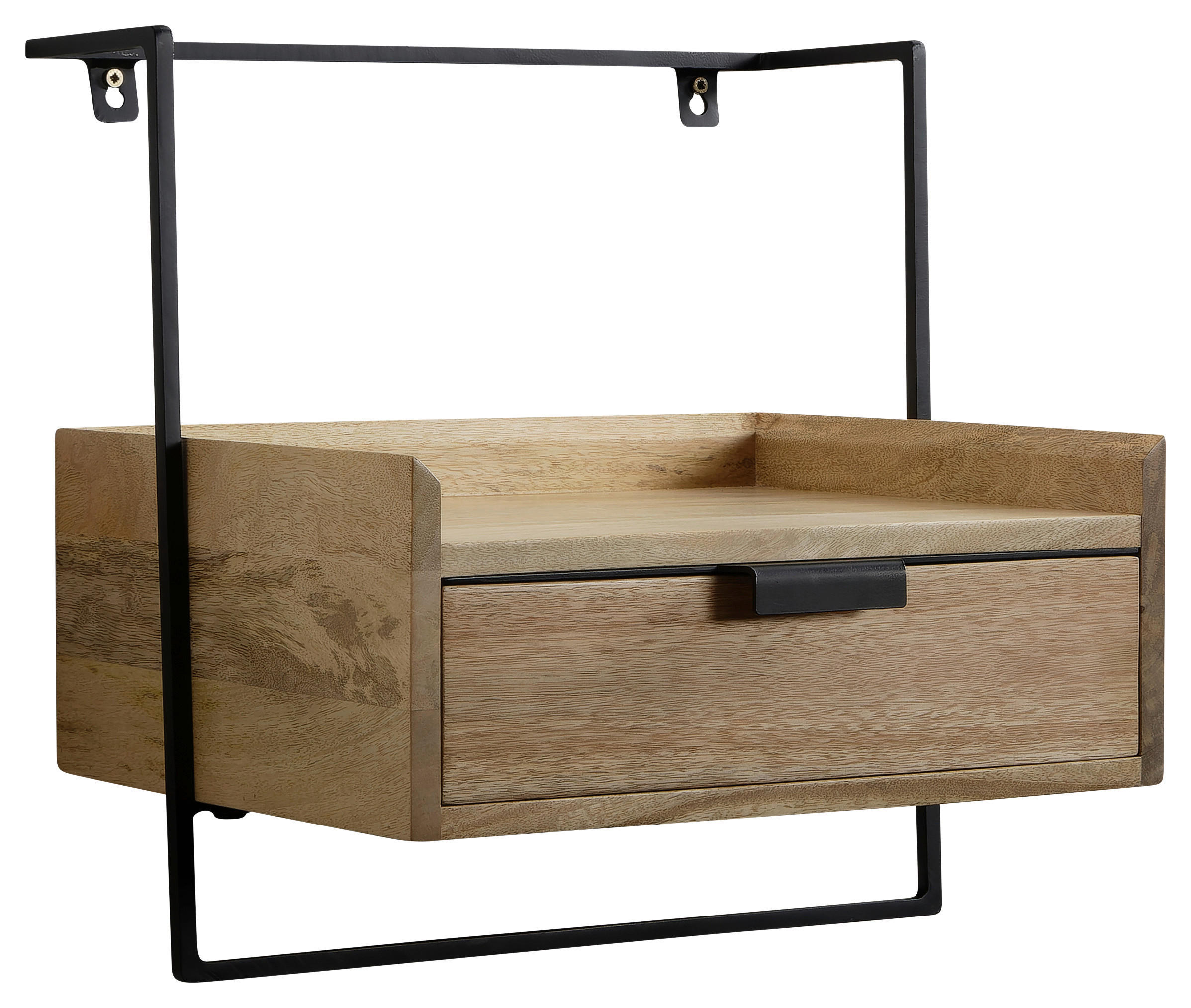 NACHTTISCH 44/45/35 cm  in massiv Mangoholz Hellbraun  - Hellbraun/Schwarz, Design, Holz/Metall (44/45/35cm) - MID.YOU