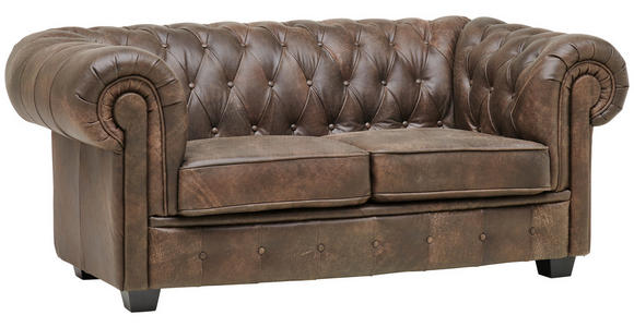 CHESTERFIELD-SOFA Dunkelbraun Echtleder  - Wengefarben/Dunkelbraun, LIFESTYLE, Leder/Holz (180/76,5/96cm) - Landscape