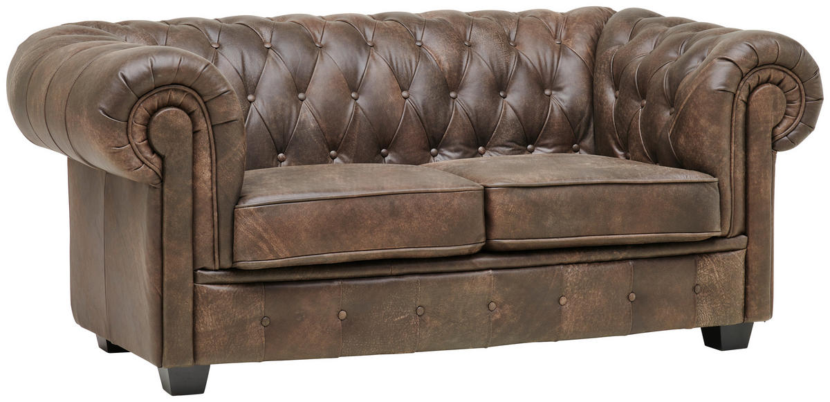 CHESTERFIELD-SOFA in Echtleder Dunkelbraun  - Wengefarben/Dunkelbraun, Lifestyle, Leder/Holz (180/76,5/96cm) - Landscape