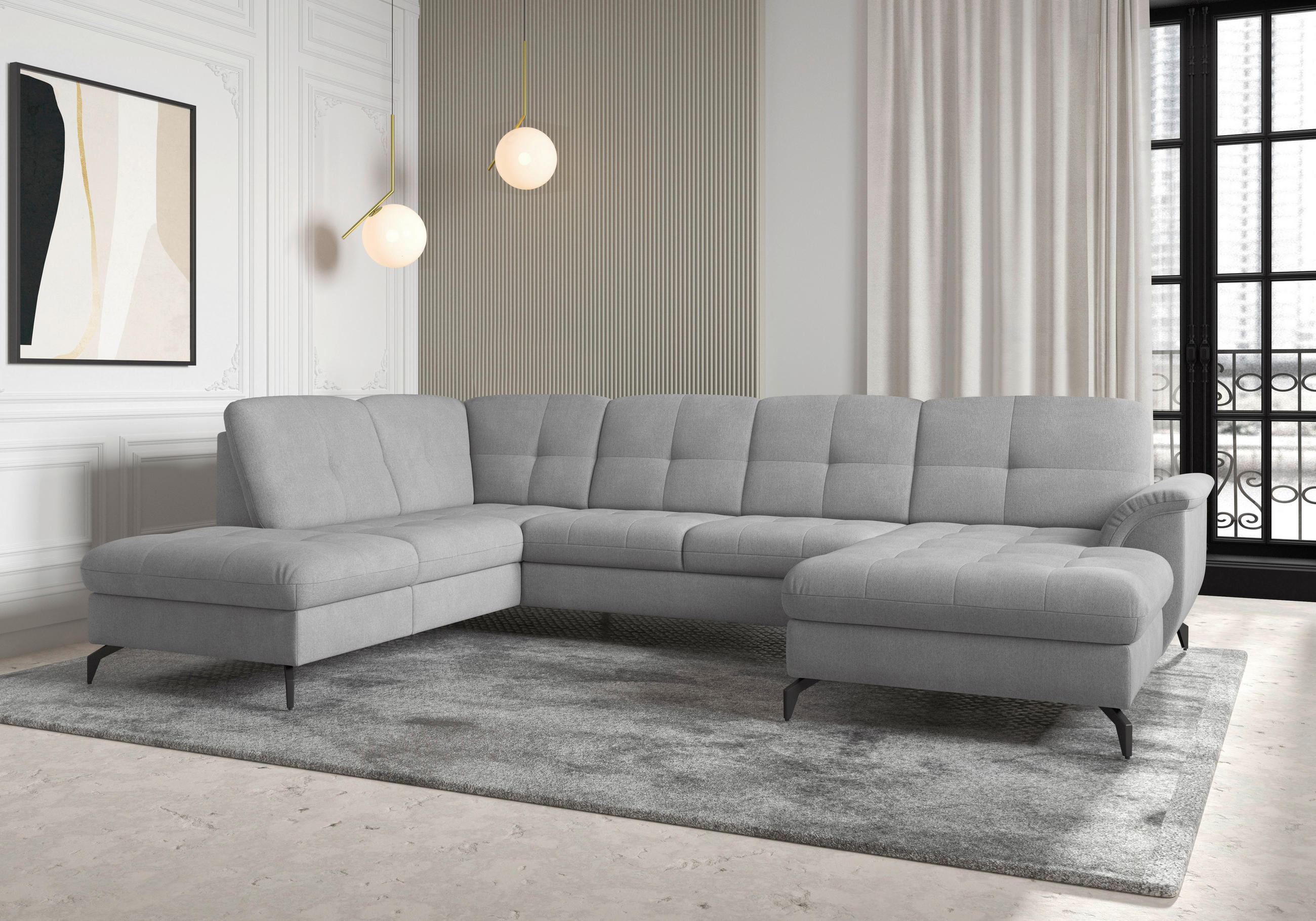 WOHNLANDSCHAFT in Flachgewebe Grau  - Schwarz/Grau, Modern, Textil/Metall (212/319/164cm) - Sit & More