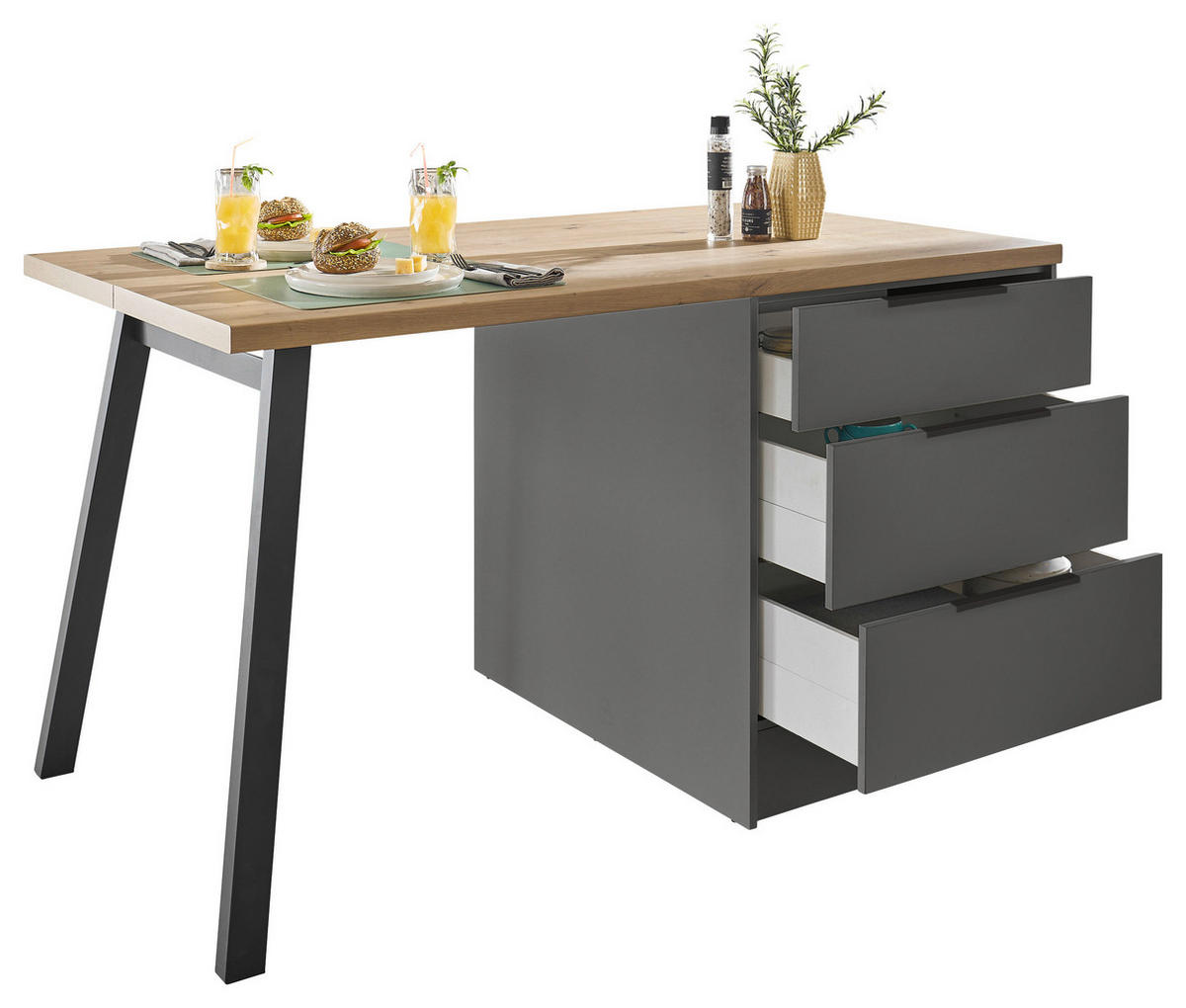 INSULĂ DE BUCĂTĂRIE 150/91/90 cm   - stejar Artisan/grafit, Basics, metal/material pe bază de lemn (150/91/90cm) - Xora
