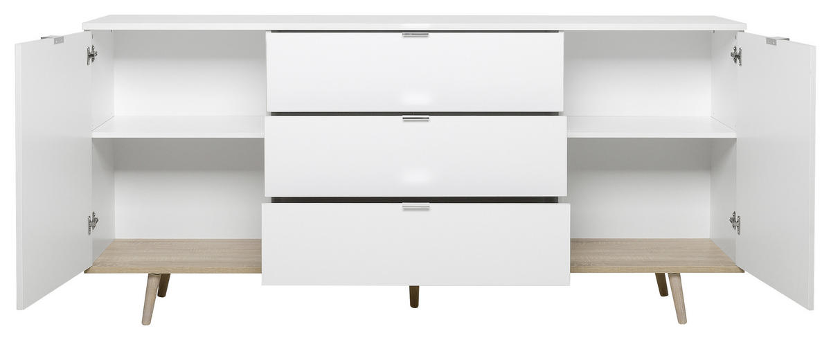 KOMODA, bela, hrast sonoma  - bela/barve aluminija, Konvencionalno, kovina/leseni material (180/87/40cm) - MID.YOU