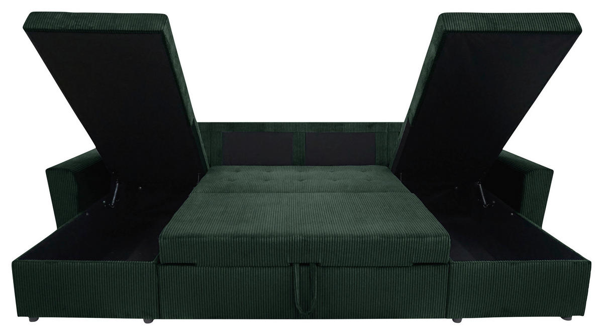 WOHNLANDSCHAFT TERMOLI in Cord Dunkelgrün  - Dunkelgrün/Schwarz, Design, Kunststoff/Textil (155/296/155cm) - MID.YOU