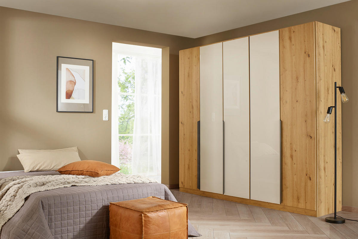 DREHTÜRENSCHRANK in Champagner, Eiche Artisan  - Champagner/Eiche Artisan, Modern, Glas/Holzwerkstoff (225/210/54cm) - Rauch Möbel