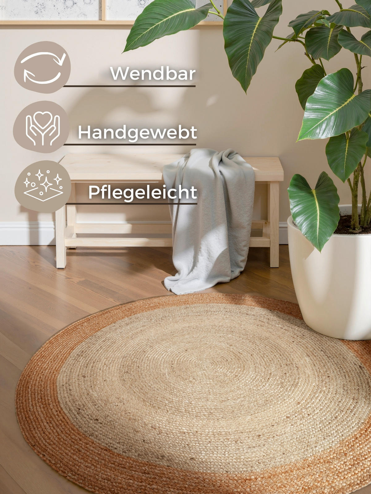 JUTETEPPICH 100 cm Jutta Creme, Goldfarben  - Goldfarben/Creme, Basics, Textil (100cm)