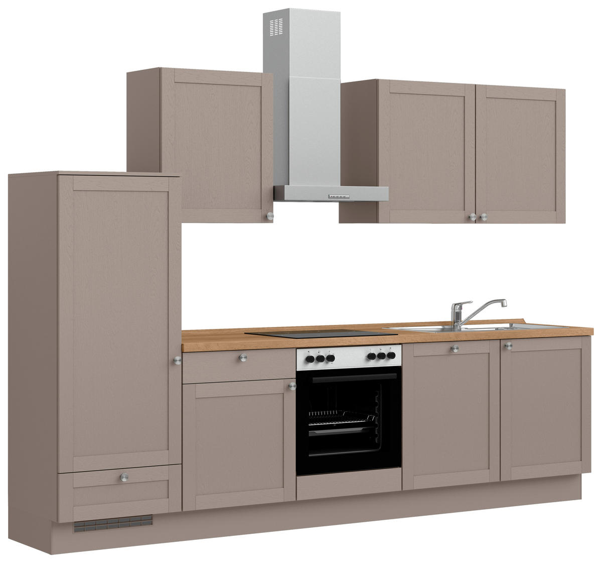 KÜCHENLEERBLOCK Frame 300 cm  in Eichefarben, Beigebraun  - Edelstahlfarben/Eichefarben, MODERN, Holzwerkstoff/Metall (300cm) - Nobilia