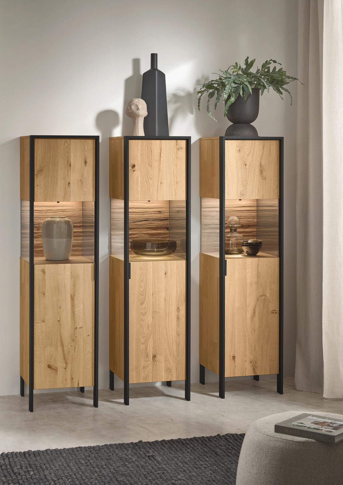 VITRINE Graphitfarben, Eichefarben  38,4/154,1/44,6 cm  - Eichefarben/Graphitfarben, Natur, Glas/Holz (38,4/154,1/44,6cm) - Valdera