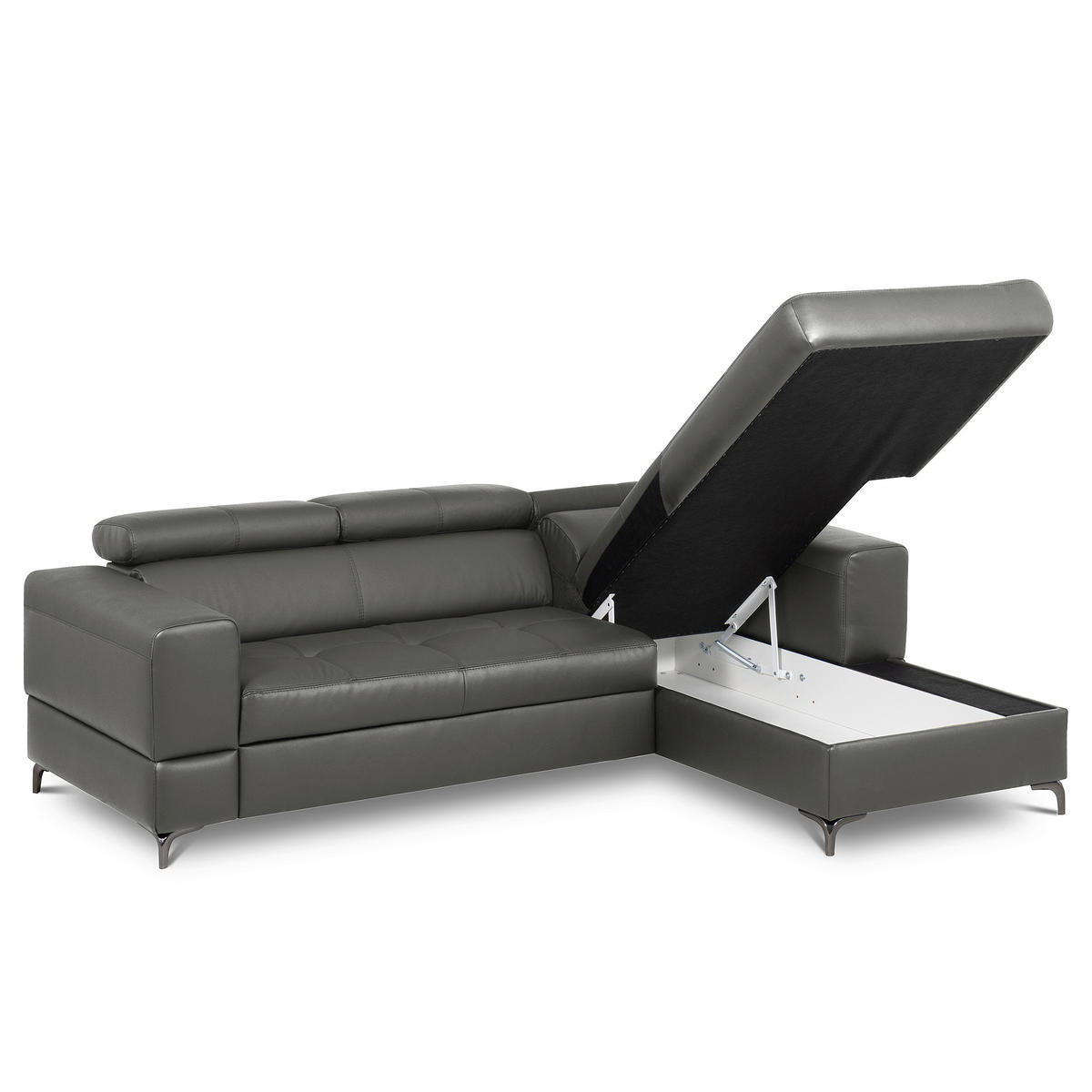 ECKSOFA  in Lederlook Echtleder Anthrazit  - Anthrazit/Schwarz, Design, Leder/Textil (247/173cm) - Livetastic
