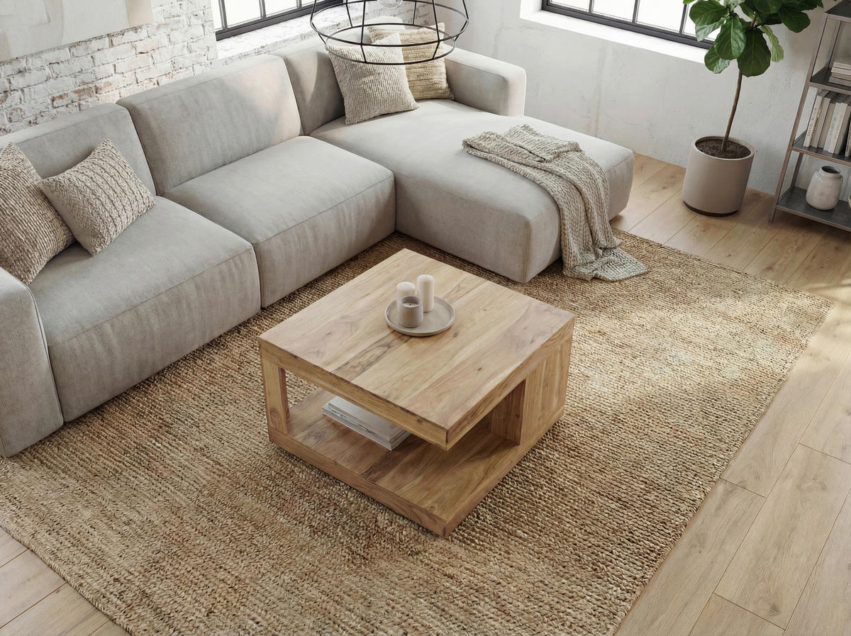 COUCHTISCH Akazie massiv 60/60/40 cm quadratisch Akaziefarben  - Akaziefarben, Design, Holz (60/60/40cm) - Livetastic