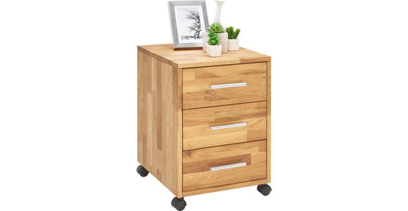 ROLLCONTAINER Wildeiche massiv Eichefarben - Eichefarben/Alufarben, KONVENTIONELL, Holz/Kunststoff (40/55/42cm) - Linea Natura