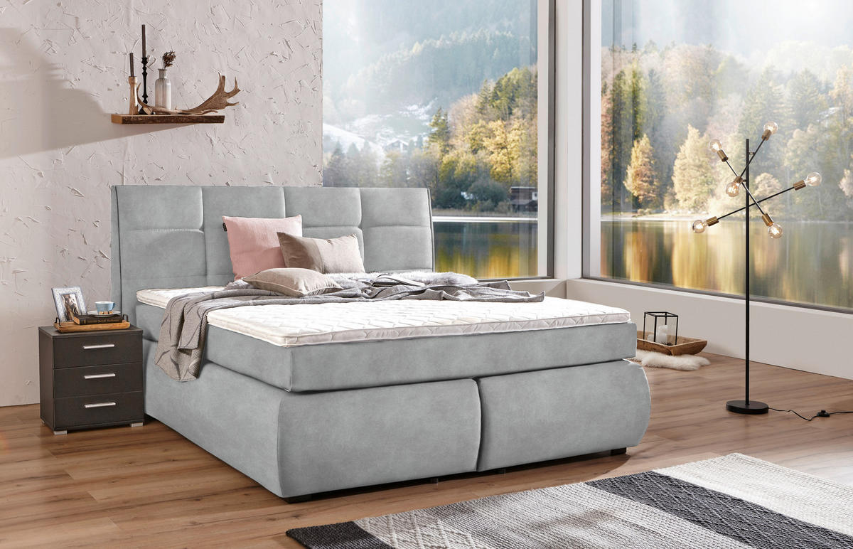 BOXSPRINGBETT 160/200 cm  in Hellgrau  - Wengefarben/Hellgrau, Konventionell, Holz/Textil (160/200cm) - Xora