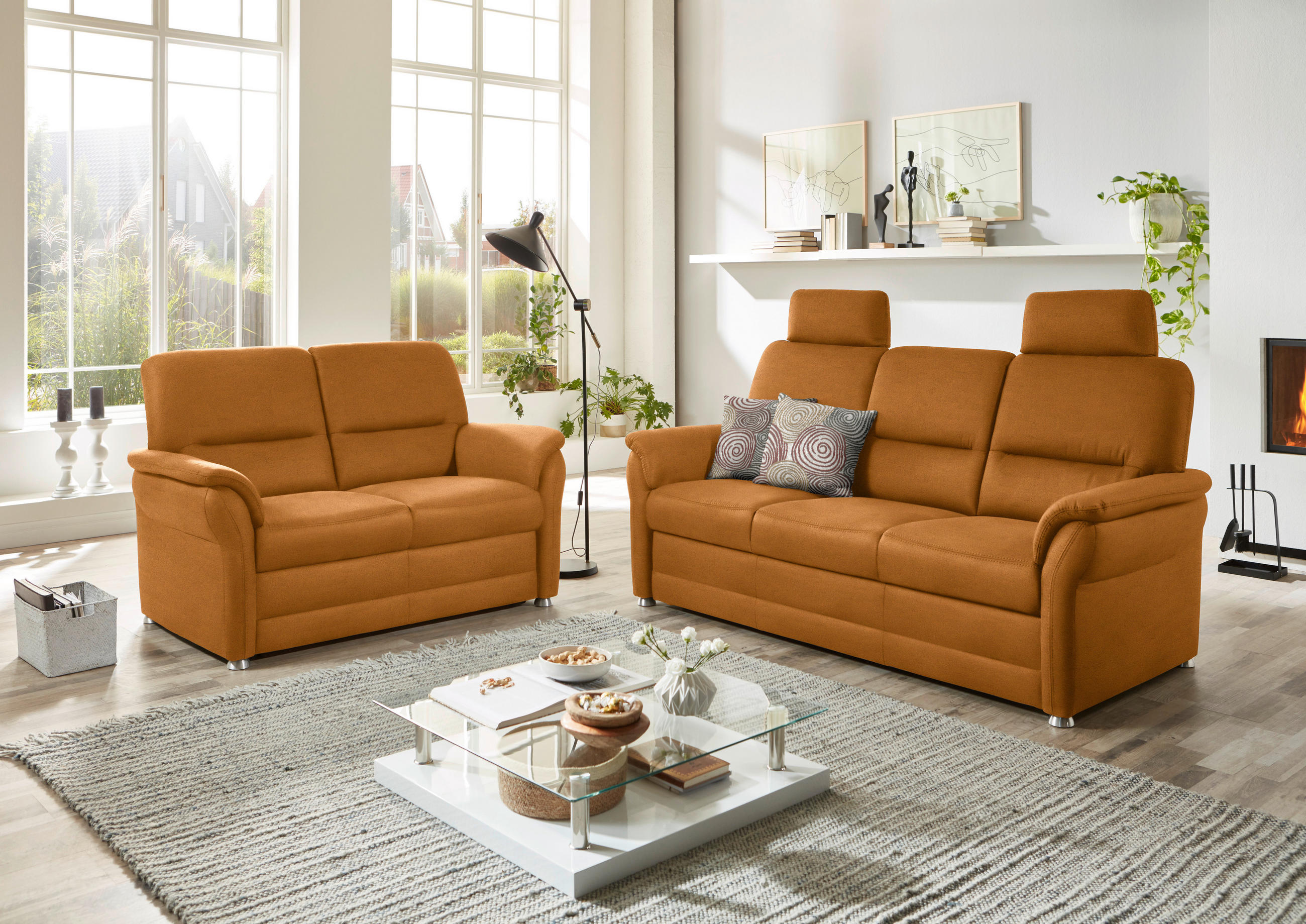 SITZGARNITUR Mikrofaser Currygelb  - Currygelb/Alufarben, KONVENTIONELL, Textil/Metall (192/96/89cm) - Beldomo Comfort