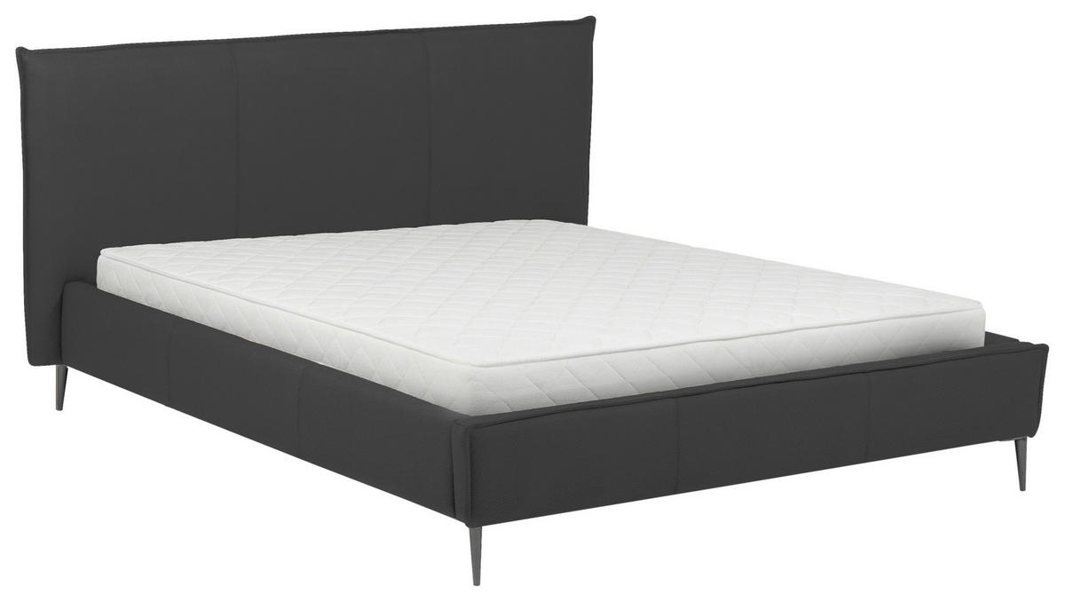 POLSTERBETT 140/200 cm,  in Anthrazit, gepolstertes Kopfteil, Lattenrost, Bettkasten,  - Anthrazit/Schwarzchrom, KONVENTIONELL, Leder/Holz (140/200cm) - Esposa