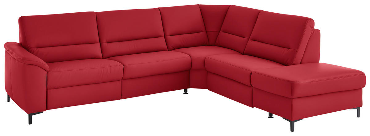 ECKSOFA  in Echtleder Rot  290/249 cm  - Rot/Schwarz, KONVENTIONELL, Leder/Metall (290/249cm) - Beldomo Premium
